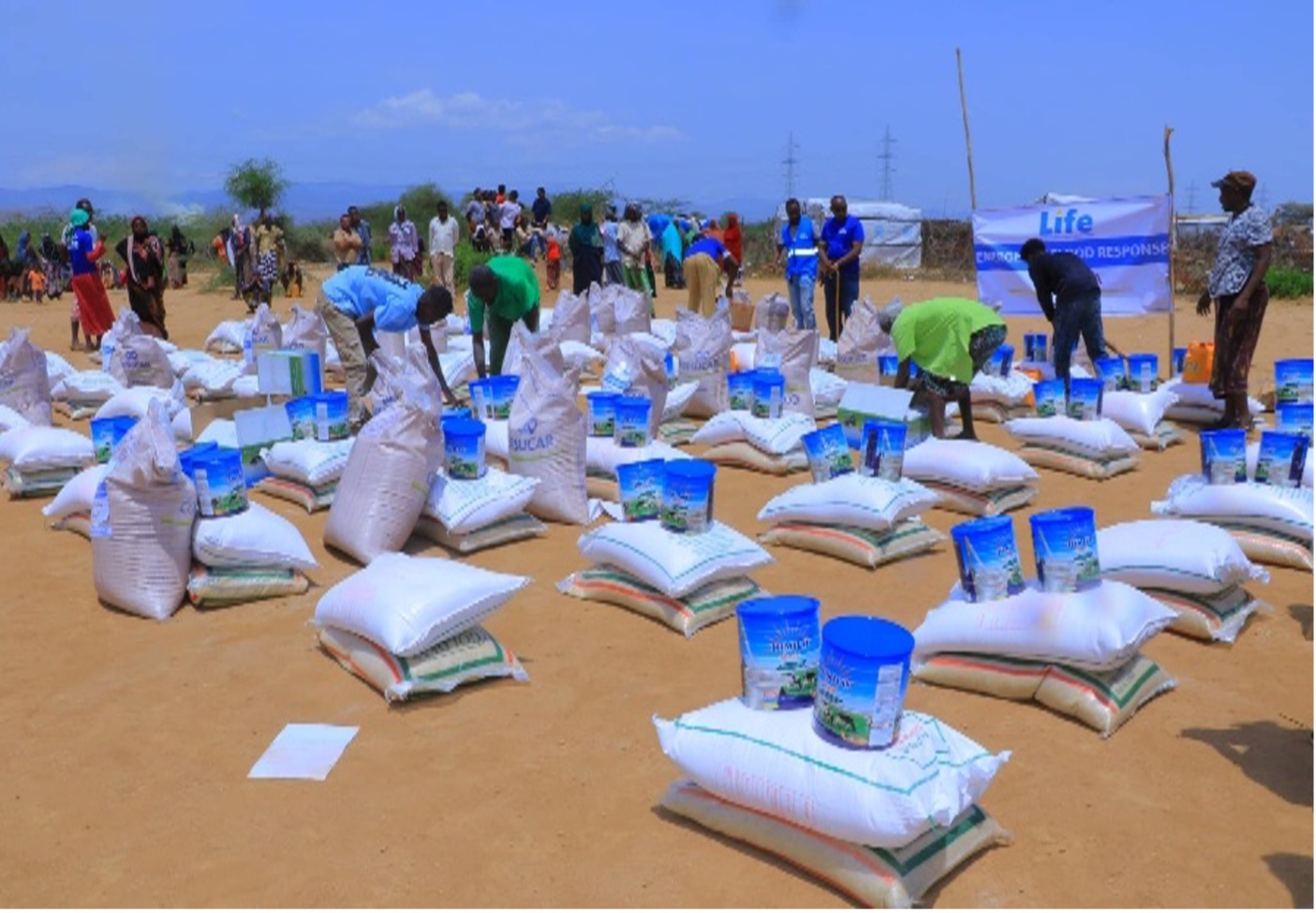 Emergency food relief supplies prepared for distribution